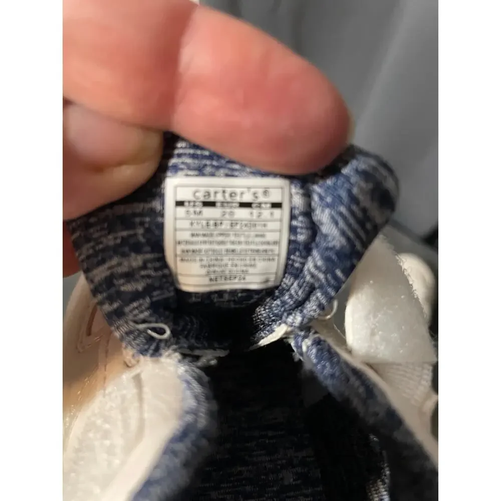 Carter's White and Navy Lined Toddler Sneakers NWOT